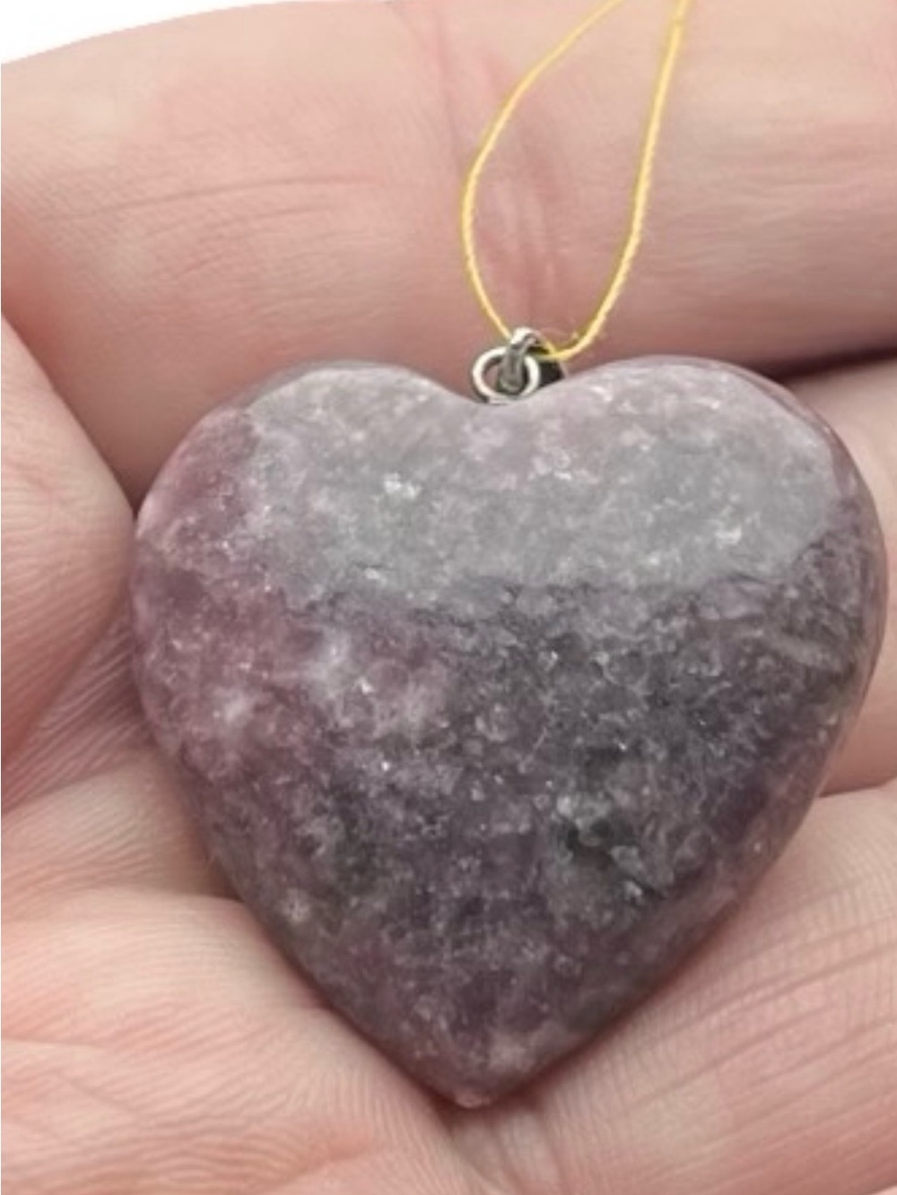 Vtg 925 Silver Lepidolite Heart Pendant Natural Purple Stone 80ct 16.45g 1.25”